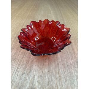 Red Pressed Glass Sunflower Bowl Christmas Decor Ralph Lauren Inspired Holiday